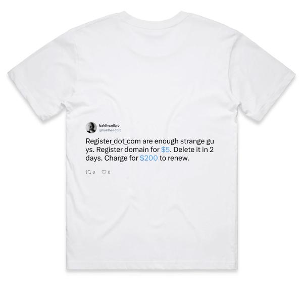 Post: Register_dot_com are enough strange guys. Register domain for $5. Delete it in 2 days. Charge for $200 to renew.