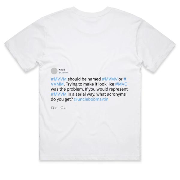 Post: #MVVM should be named #MVMV or #VVMM. Trying to make it look like #MVC was the problem. If you would represent #MVVM in a serial way, what acronyms do you get? @unclebobmartin