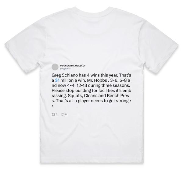 Post: Greg Schiano has 4 wins this year. That’s a $1 million a win. Mr. Hobbs , 3-6, 5-8 and now 4-4. 12-18 during three seasons. Please stop building for facilities it’s embrassing. Squats, Cleans and Bench Press. That’s all a player needs to get stronger.