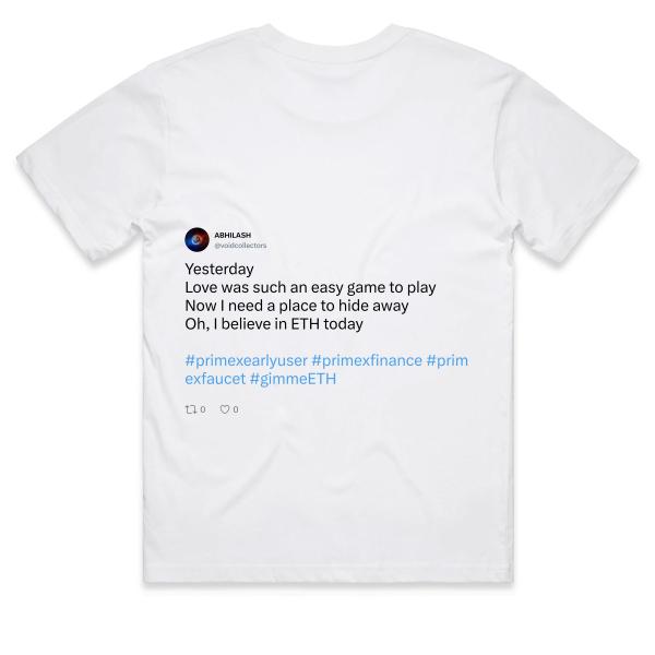 Post: Yesterday Love was such an easy game to play Now I need a place to hide away Oh, I believe in ETH today   #primexearlyuser #primexfinance #primexfaucet #gimmeETH