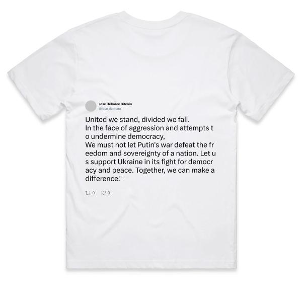 Post: United we stand, divided we fall.  In the face of aggression and attempts to undermine democracy,   We must not let Putin's war defeat the freedom and sovereignty of a nation. Let us support Ukraine in its fight for democracy and peace. Together, we can make a difference."