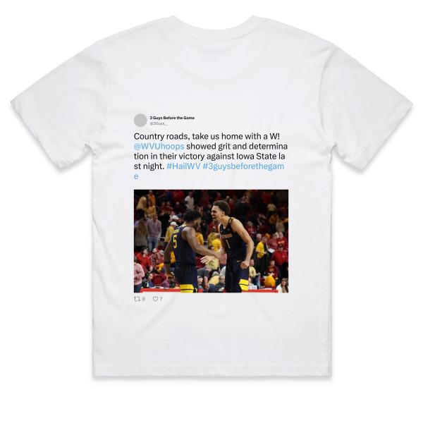 Post: Country roads, take us home with a W! @WVUhoops showed grit and determination in their victory against Iowa State last night. #HailWV #3guysbeforethegame