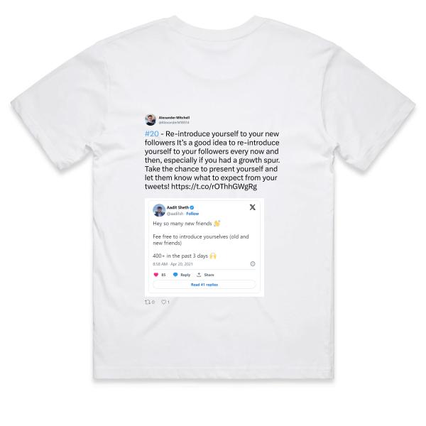 Post: #20 - Re-introduce yourself to your new followers It’s a good idea to re-introduce yourself to your followers every now and then, especially if you had a growth spur. Take the chance to present yourself and let them know what to expect from your tweets! https://t.co/rOThhGWgRg